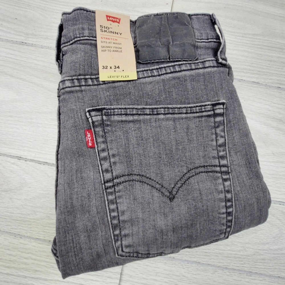 Levis 510 Skinny Jeans Mens 32x34 Gray Flex Stretch Denim Pants